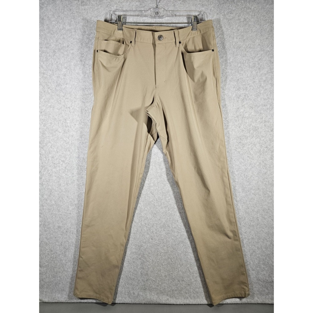 Lululemon Pant Mens 34 ABC Slim Warpstreme Business Travel LM5552s Tan SEE FLAWS